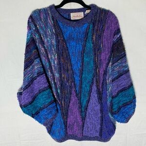 Vintage Amy Su Kung Oversized Multicolour Knit Crew Neck Pullover Sweater L